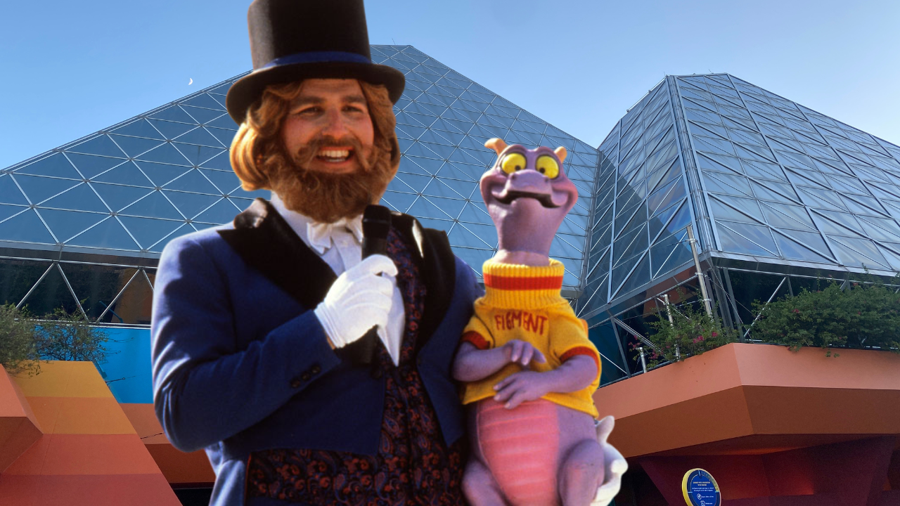 Announcement graphic for the reimagined Journey Into Imagination reuniting Dreamfinder and Figment at EPCOT