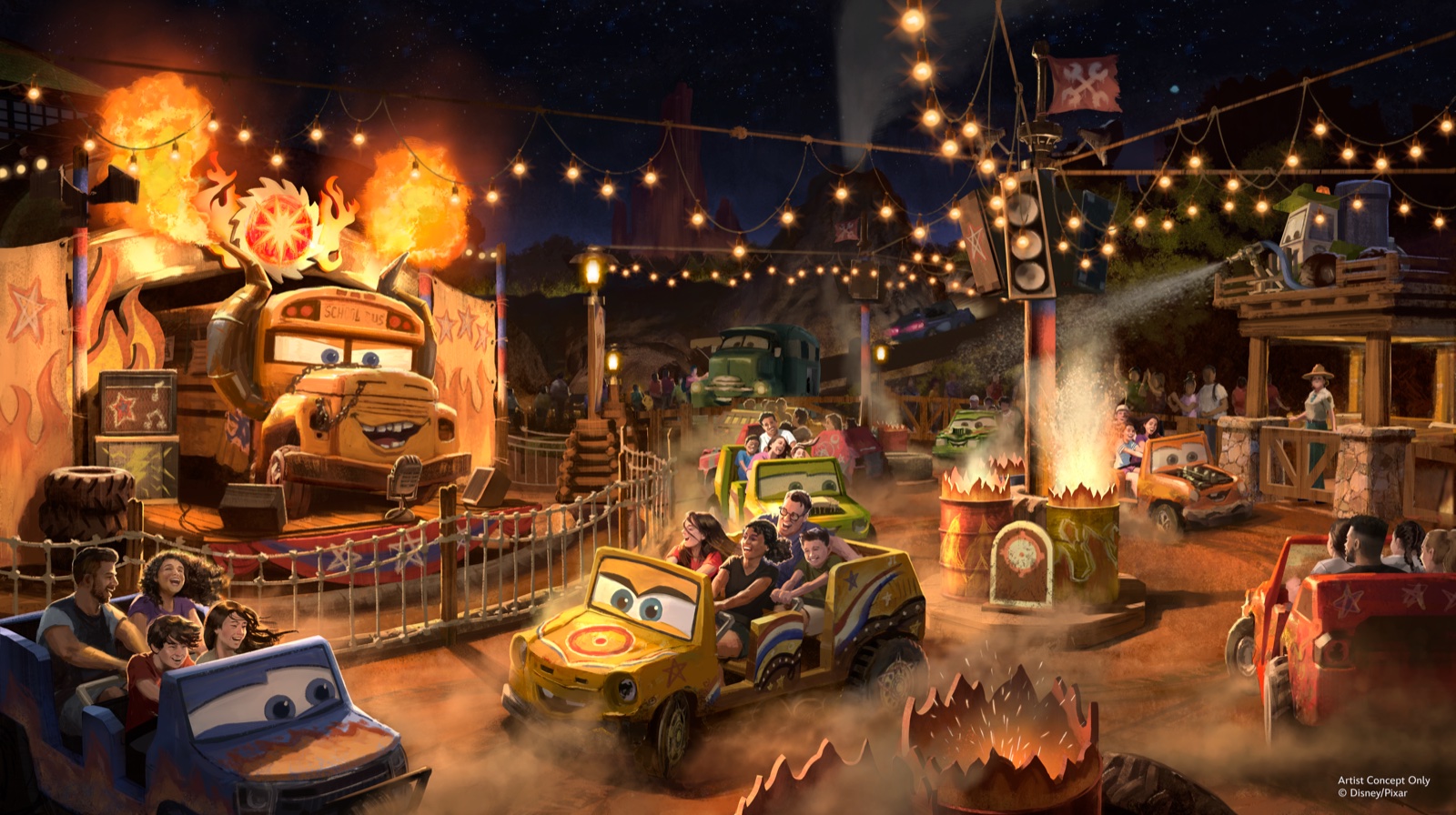 Concept art for Piston Peak's Cars attractions revealed at D23