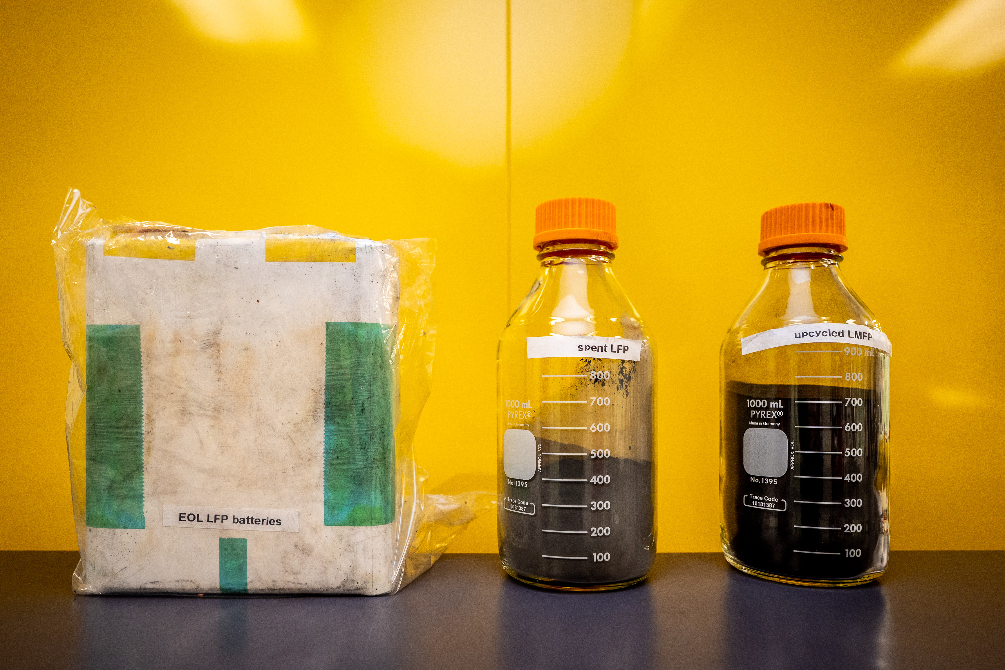 UC San Diego researchers with battery-upcycling samples