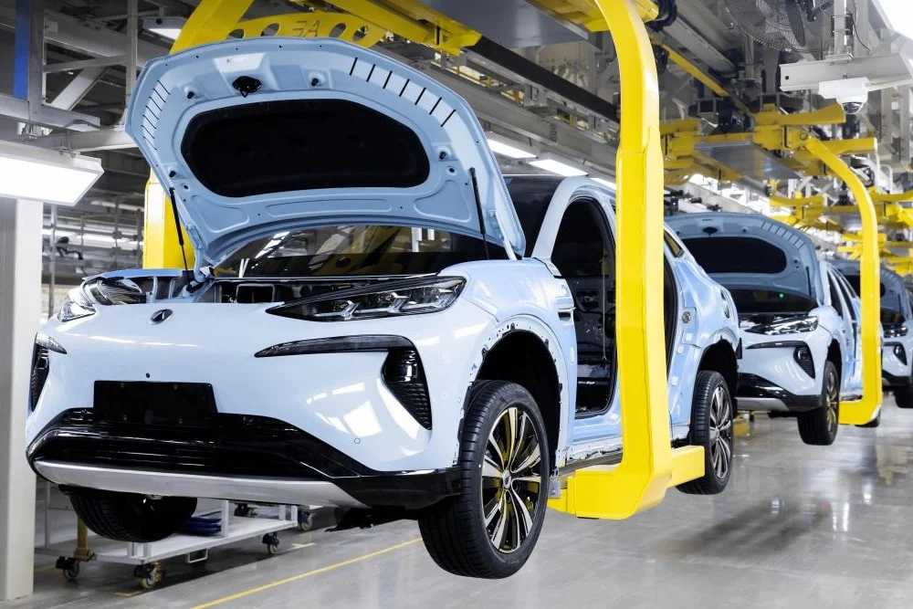 Vehicles on a production line at a BYD Denza plant in China.
