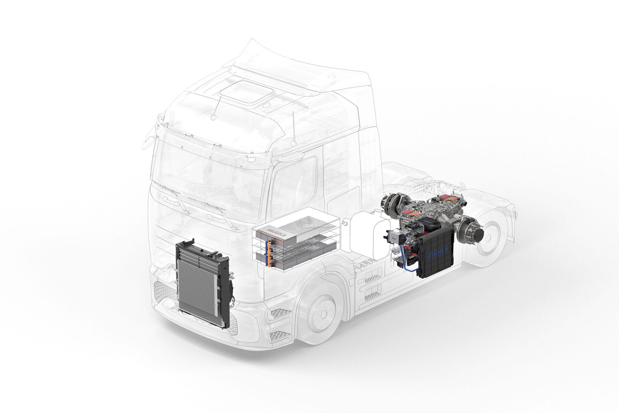 A Mahle electric drive system shown integrated into a heavy truck chassis.