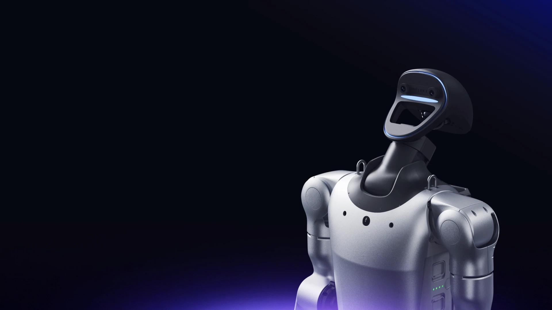 Unitree G1+ humanoid robot turning its head, a still from the launch video